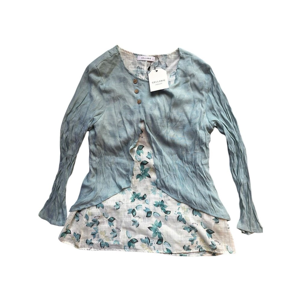 Cellabie Women’s Layered Blouse Size Small - Teal Boho Top New w/Tags